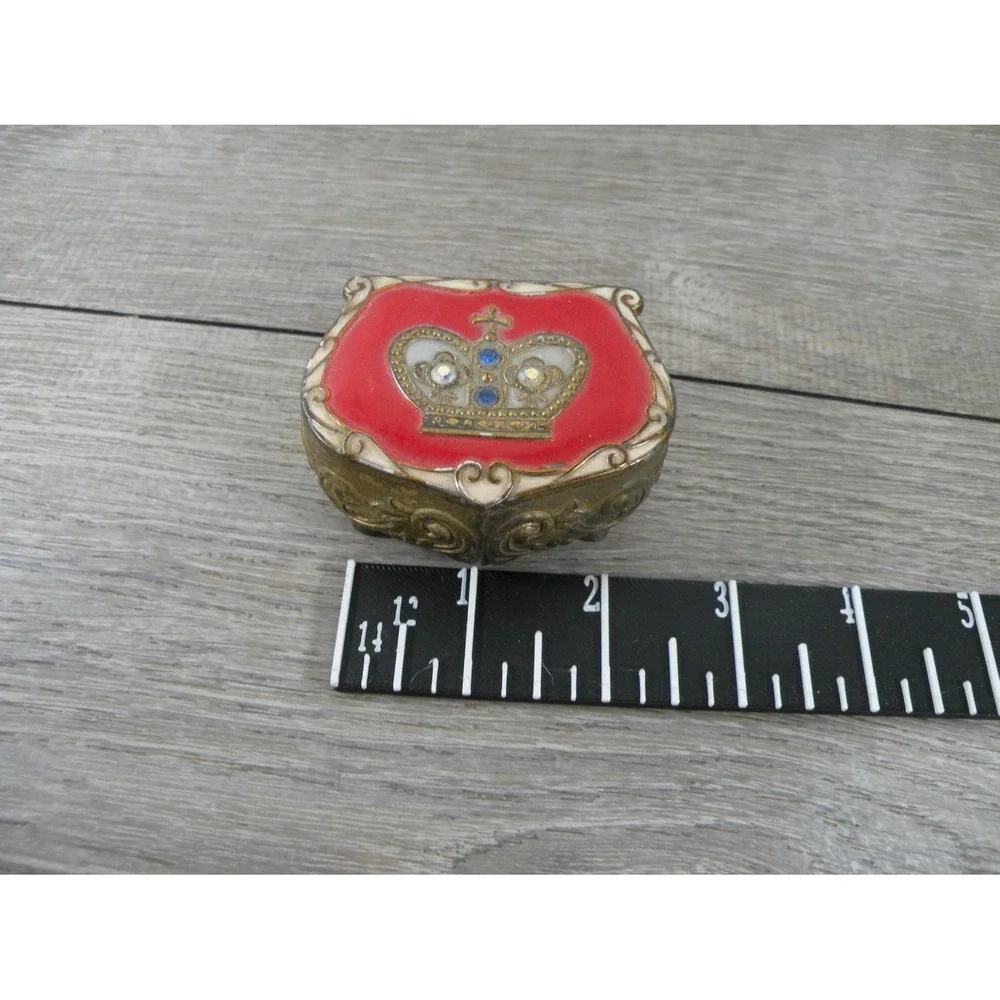 Japan Vintage Footed Trinket Box S Gold Metal Red Velvet Lining